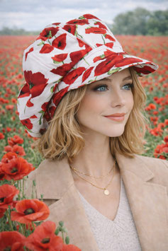 Damen Ballonmütze Sommermütze roter Mohn