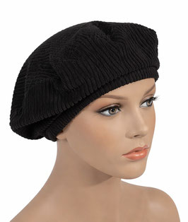 Damen Baskenmütze Cord schwarz