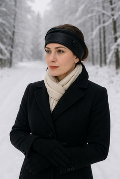 Stirnband Kragenschal Leder schwarz Lea