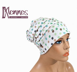 Damen Beanie Mütze Baumwoll Musselin Punkte Nori