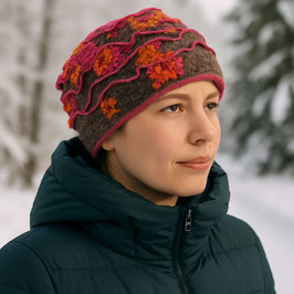 Damenmütze Wintermütze taupe pink orange Ellis