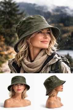 Bucket Hut Eimerhut Kunstleder Antik Optik olivgrün Lua