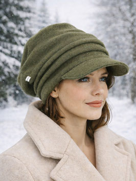 Damen Winter Mütze Hutform Bio Merino Wollfleece olivgrün Mona