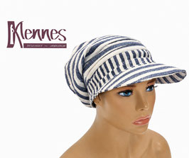 Damen Sommermütze Schirmmütze Musselin gestreift blau weiss Nele