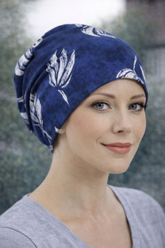 Damen Mütze BIO Baumwolle lang blau weiss Princ