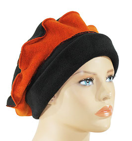 Baskenmütze Fleecemütze schwarz orange Poppy