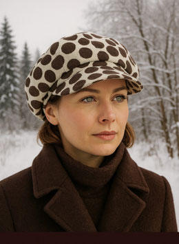 Damen Ballonmütze Wintermütze Tupfen braun beige