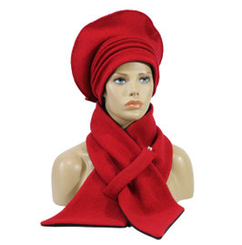 Damen Baskenmütze Steckschal Set rot Rana