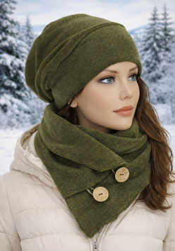 Mütze Schal Set Fleece olivgrün Olivia