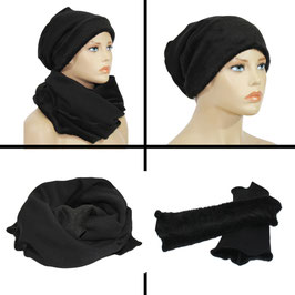 Mütze Schal Stulpen Set schwarz Swea