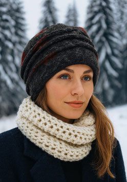 Walkmütze Damenwintermütze anthrazit rot Zoe