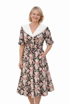 Original Vintage Kleid – 80er Jahre Baumwollkleid mit großem Kragen