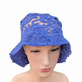 Damen Bucket Hut Baumwollspitze blau