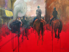 Parade with horses in red