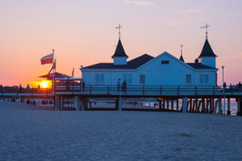 Sonnenuntergang an der Seebrücke Ahlbeck, Briefkarte