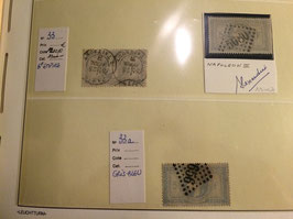 Lot de 3 timbres Empire lauré n°33 5 francs dont exemplaire signé, GC Alexandrie ++