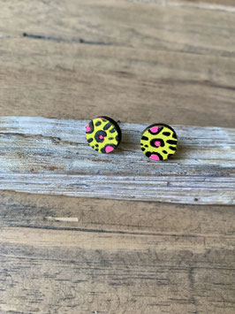 Leo-Print Ohrringe aus Holz "Neon Leo"