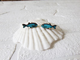 Fisch-Ohrringe aus Holz "Kieler Sprotte Bleu"