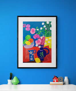 'Blue Jugs Collage' Art Print