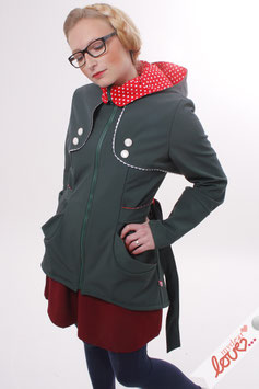 Trenchcoat Mantel Damen Softshell Dunkelgrün Rot Punkte Langarm