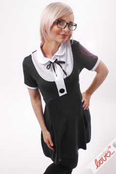 Kleid Damen Blusenkleid Jersey Schwarz Punkte Kurzarm