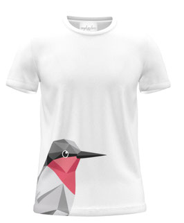T-Shirt Damen Weiß Print Vogel Geometrisch Pink Kurzarm