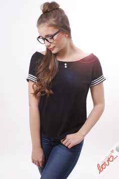 Shirt Damen Jersey Uni Marine Streifen Schleifen Rücken Kurzarm