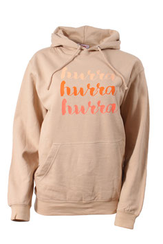 Hoodie Damen "Hurra" Beige Langarm Kapuze Print Rosa, Orange, Koralle