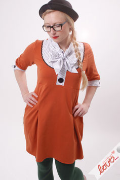 Kleid Damen Blusenkleid Sweat Orange Schluppe Punkte  Dreiviertelärmel