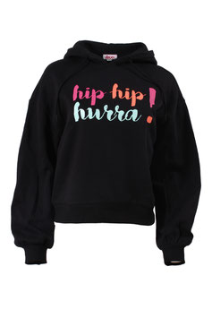 Hoodie Damen "Hip Hip Hurra" Schwarz Langarm Kapuze Print Fuchsia, Koralle, Mint