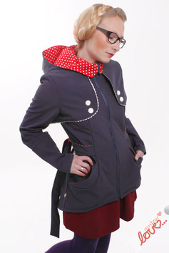 Trenchcoat Mantel Damen Softshell Marine Rot Punkte Langarm