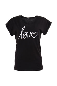 T-Shirt Damen Love schwarz Kurzarm Print Weiß