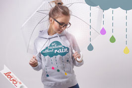 Hoodie Damen Uni Grau Print Bunt Regenwolke Kapuze Langarm