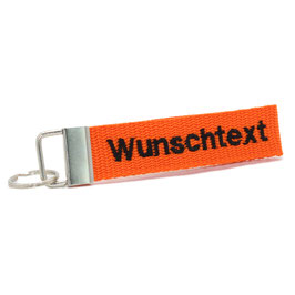 Schlüsselanhänger orange, einseitig bestickt - "Wunschtext"