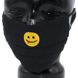 Behelfsmaske bestickt - "Smiley" - schwarz - KEIN FFP