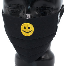 Behelfsmaske bestickt - "Smiley" - schwarz - KEIN FFP
