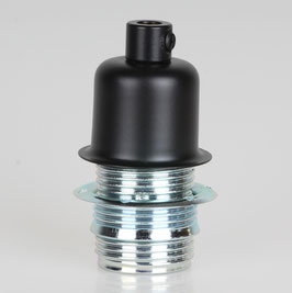 E14 Fassungshülse Zierhülse 27x30mm Metall schwarz mit Lampenfassung und Zugentlaster