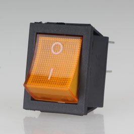Einbau-Wippschalter gelb beleuchtet 2-polig EIN/AUS 30x22mm 250V/16A mit PVC-Schutzkappe
