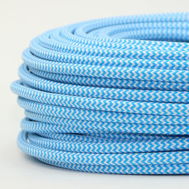 Textilkabel Stoffkabel hellblau-weiß Zick Zack Muster 3-adrig 3x0,75 Gummischlauchleitung 3G 0,75 H03VV-F textilummantelt