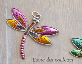 1 Breloque pendentif grande  libellule rose N° 1