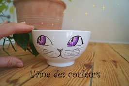 Bol chat grand modèle yeux et étoiles de couleur violet