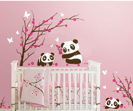 Pandas Play in Cherry Blossoms Wall Decal-Wall Sticker