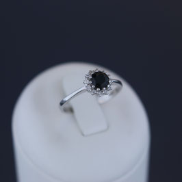 Ring aus rhodiniertem 925-Sterlingsilber, Safir und Zirkonia