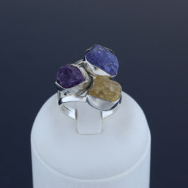 Offener Ring aus 925-Sterlingsilber, Kyanit, Citrin und Amethyst