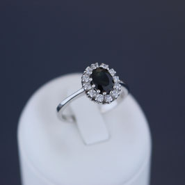 Ring aus rhodiniertem 925-Sterlingsilber, Safir und Zirkonia