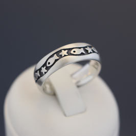 Ring (Partnerring) mit Fischmotiven aus oxidiertem 925-Sterlingsilber