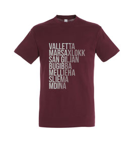 Men's Malta Cities Tshirt - Burgundy/Grey