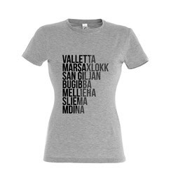 Women's Malta Cities Tshirt - Grey Marl/Black