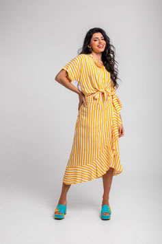FALDA MIDI PAREO VOLANTE DE RAYAS BLANCAS Y AMARILLAS "OH SOLE MIO"       REF. SS261305