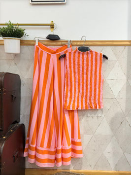 CONJUNTO FALDA RAYAS ROSA/NARANJA                 REF.   11808